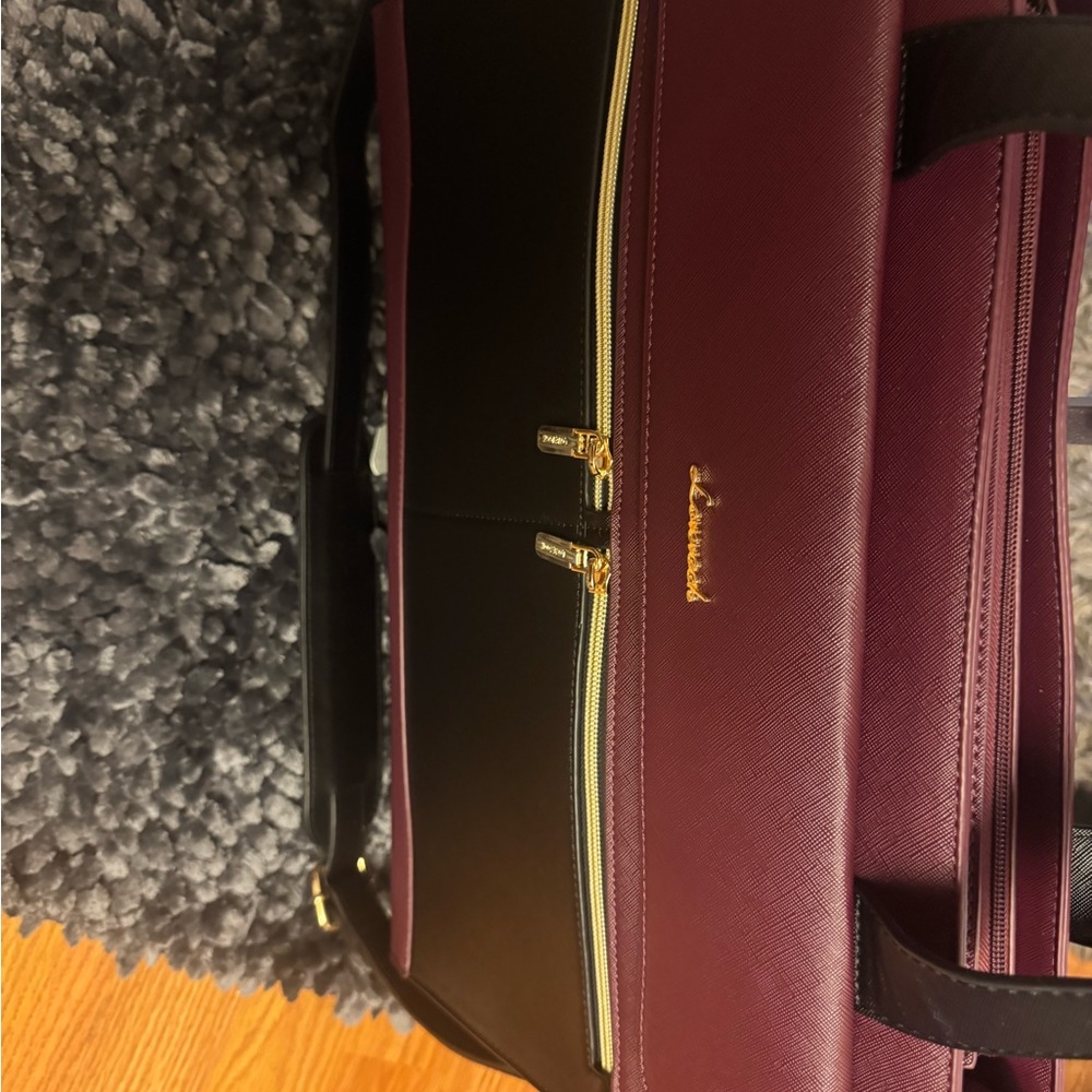 Black and Burgundy Leather Handbag